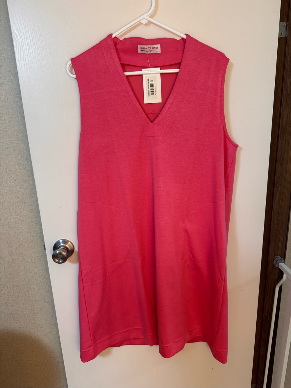 Bright Pink Sleeveless V-Neck Scuba Dress